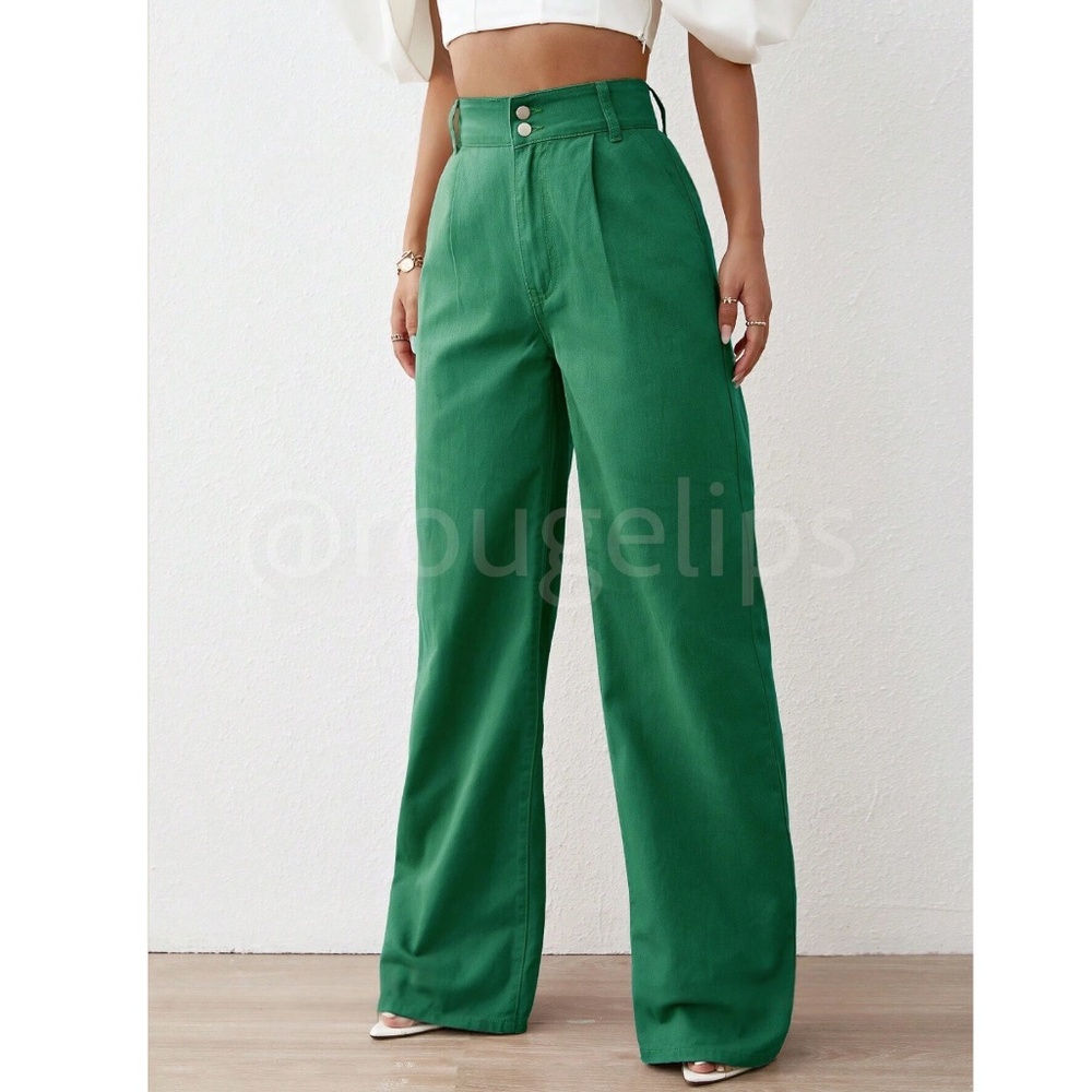 Cotton Green Wide Leg High Waist Denim Pants - Picture 4 of 6